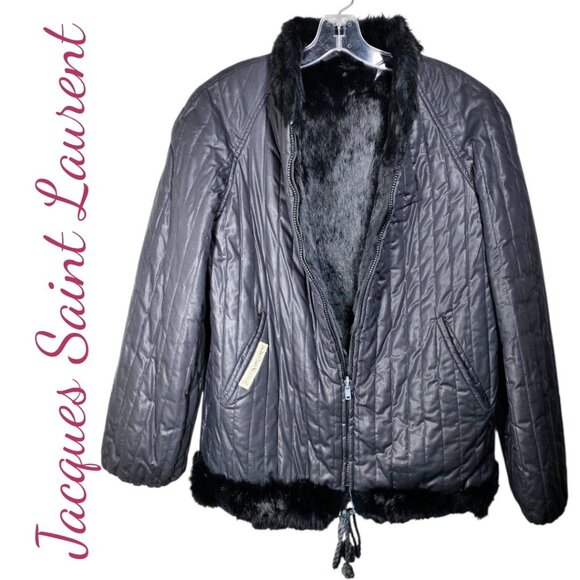 JACQUES SAINT LAURENT VINTAGE 80’S REVERSIBLE BLACK FAUX FUR JACKET, SIZE SMALL - Picture 9 of 12